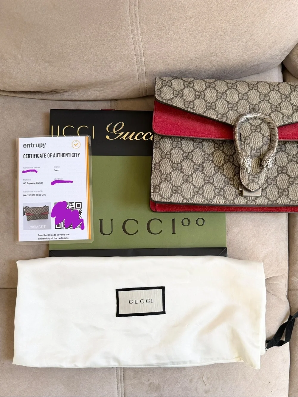 Gucci GG Supreme Monogram Suede Small Dionysus Shoulder Bag